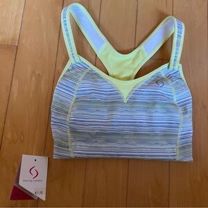 Moving Comfort Lemon Yellow and Light Blue Striped Racerback Sports Bra